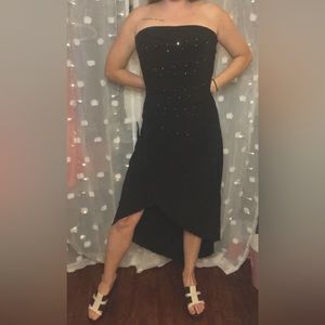 Y2K POLKA vintage black midi strapeless dress with diamond sequence attached